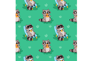 Cartoon racoons seamless pattern, an Animal Illustration by YummyBuum