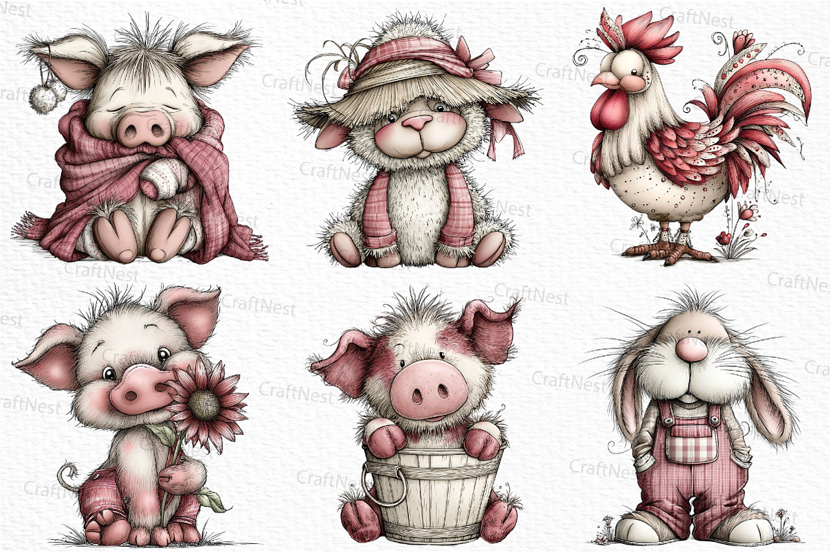 Whimsical Farm Animal Clipart Bundle, an Illustration by Craft Nest (Photo 3 of 6)