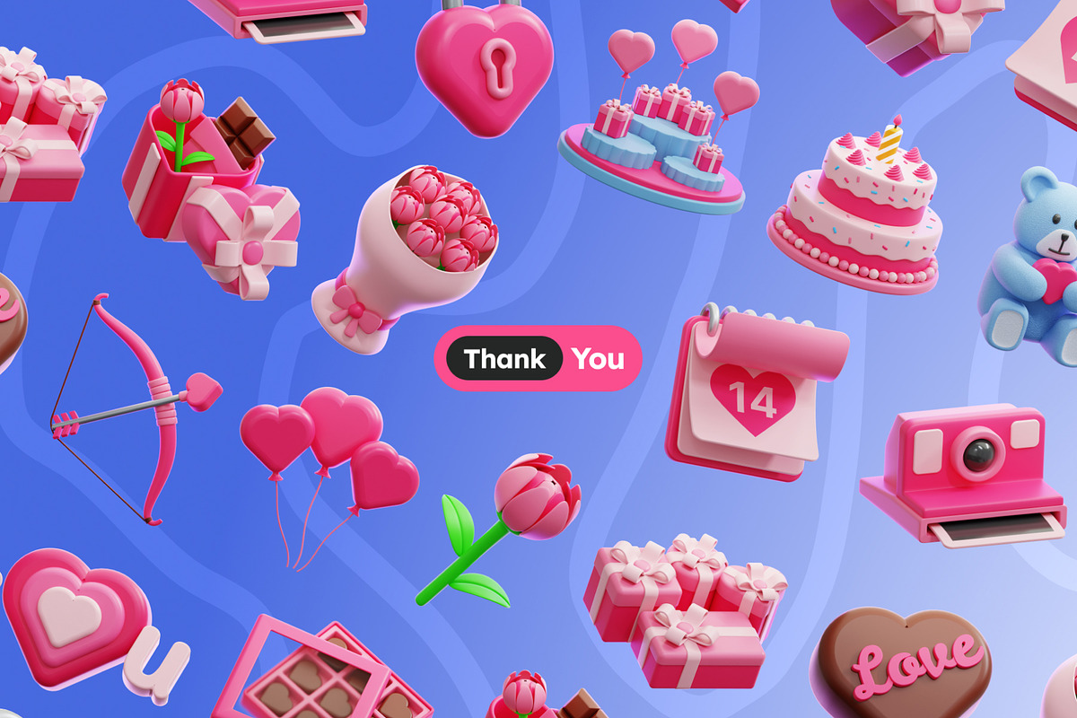 Valentine's Day 3D Icons, an Object 3D Model by Rakata Studio (Photo 6 of 7)