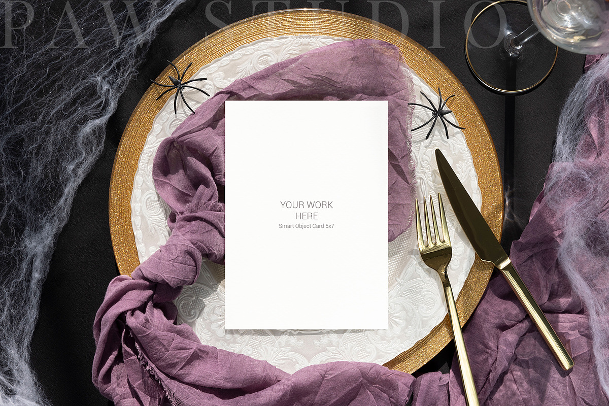 Halloween Card Mockup 5x7 Menu fall, a Packaging Mockup by PawMockups (Photo 2 of 10)