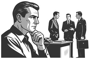 Businessman deep in thought during, a Person Illustration by AlexArt