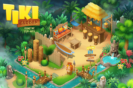 Tiki garden - isometric clip-arts