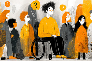 Illustration of diverse people pondering in a reflective environment, a Photo by AS photostudio