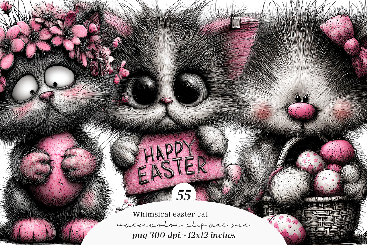 Whimsical easter cat clipart, an Illustration by SinaCreation (Photo 1 of 11)