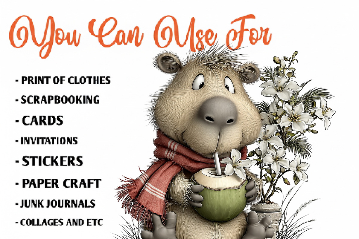 Summer Funny Capybara Clipart, an Illustration by CreationArt (Photo 4 of 7)
