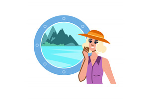 Tourist enjoying seascape from boat, an Illustration by pikepicture