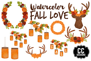 Watercolor Fall Love Autumn Clip Art