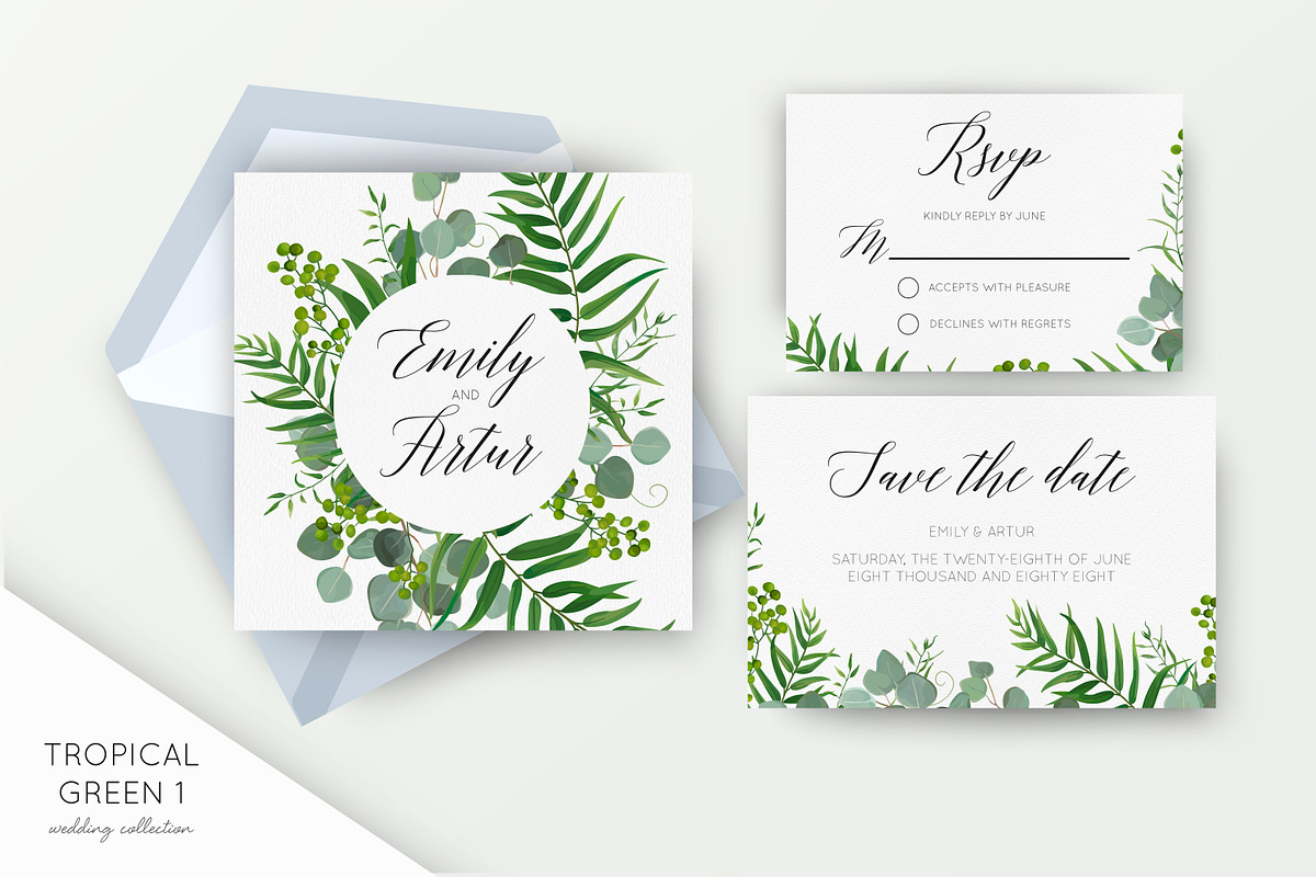 Wedding suite - Tropical green 1, an Invitation Template by Alewiena (Photo 2 of 5)