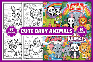 CUTE BABY ANIMALS COLORING PAGES, an Animal Illustration by Coco Bloom