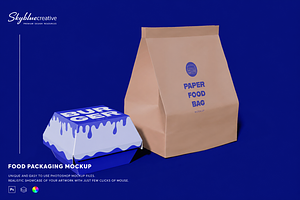 Paper Food Bag & Burger Box Mockup, a Packaging Mockup by skybluecreative