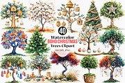Boho Christmas Trees Clipart, an Illustration by Canvas Craft (Thumbnail 1 of 8)