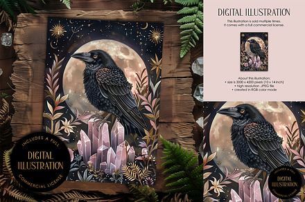 Rose Quartz Raven Illustration