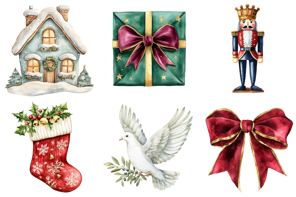 Watercolor Christmas Clipart, a Seasonal Illustration by CitraGraphics (Photo 3 of 8)