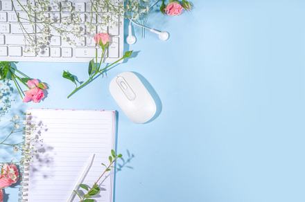 Cute spring office flatlay background, a Holiday Photo by Rimma