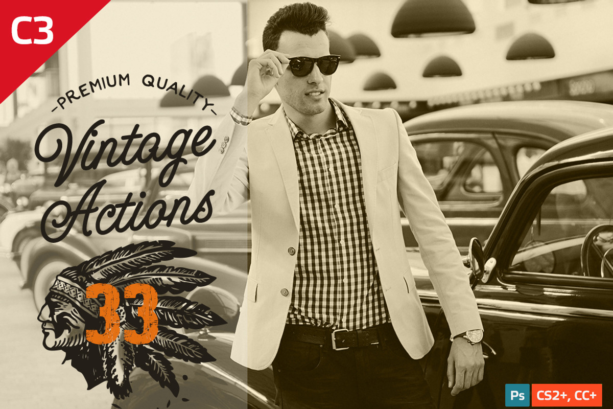 33 Photoshop Vintage Actions, an Action Add-On by Premium Adobe Add-Ons (Photo 1 of 5)