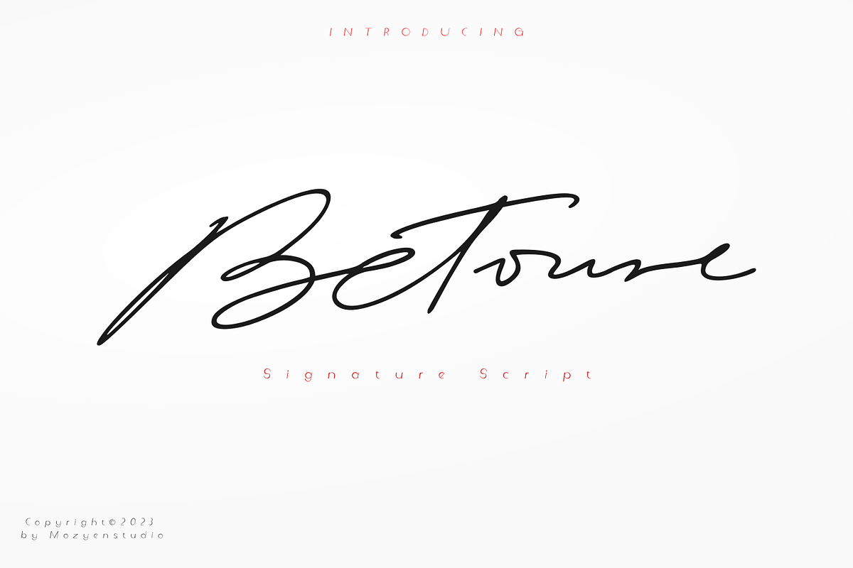 Betoure | Signature script, a Script Font by Mozyen Studio (Photo 1 of 12)