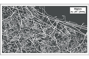 Algiers Algeria Map In Retro Style.