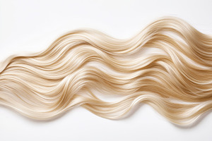Curly blonde hair cascading, a Photo by Pavel_design