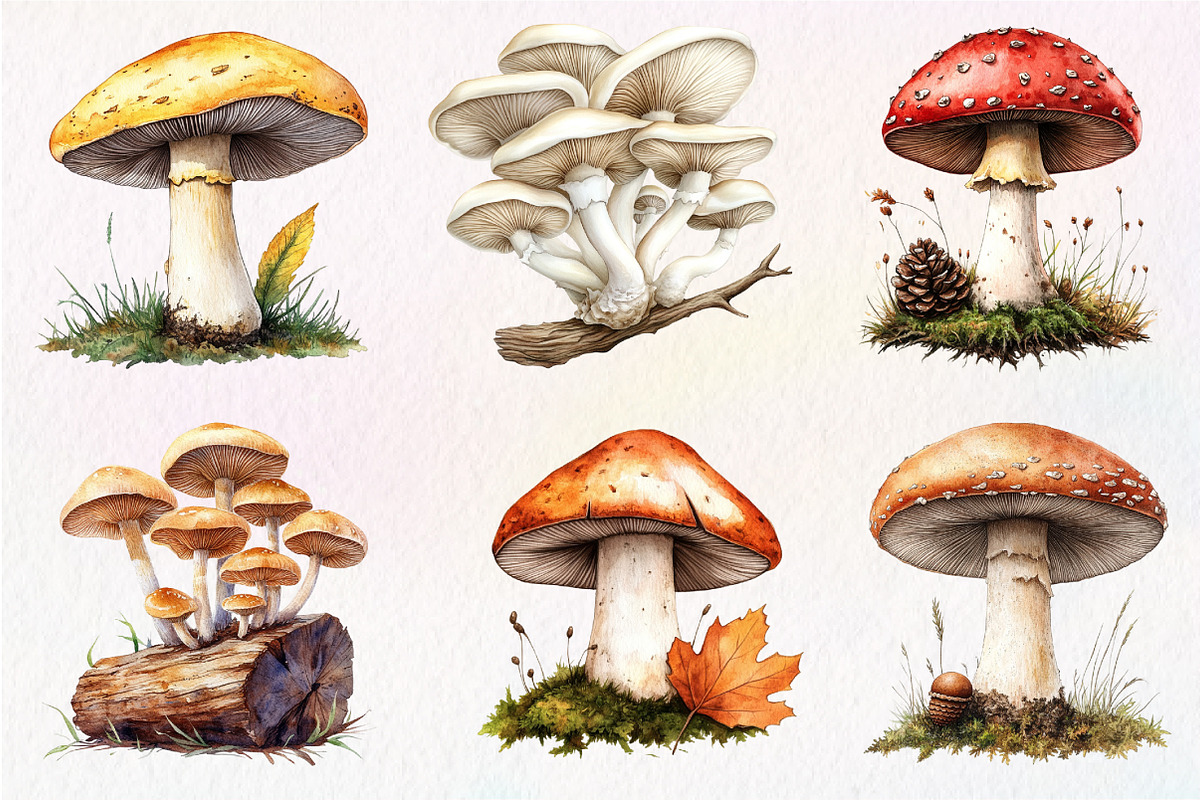 Botanical Autumn Mushrooms Clipart, an Illustration by Dream Creation (Photo 5 of 7)