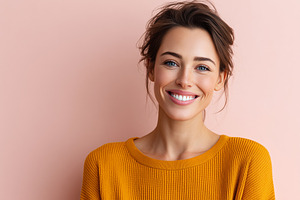 Cheerful young woman in a sweater, a Beauty & Fashion Photo by MistyDay