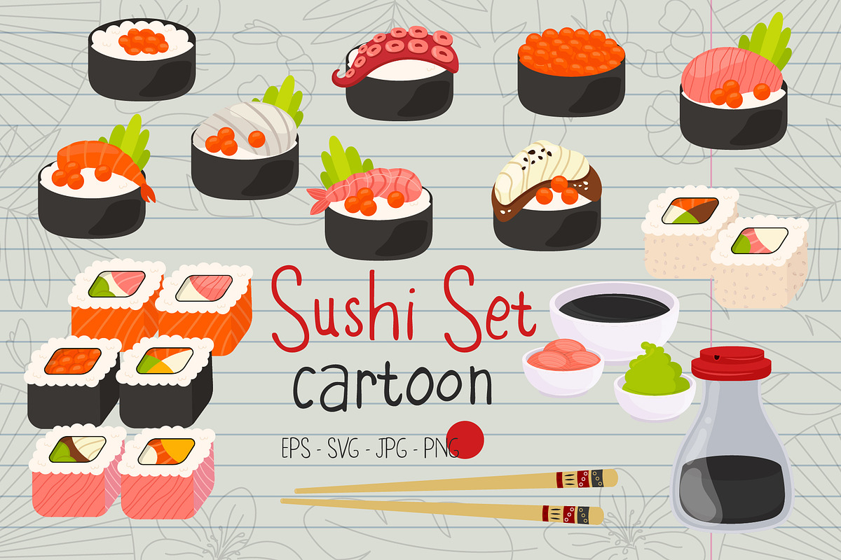 Set of Cute Sushi Roll Illustrations, a Food Illustration by ArtVarStudio (Photo 1 of 3)