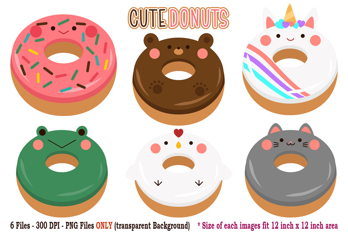 Cute Donuts Digital Clipart, an Object Illustration by Cozy Cat Design (Photo 1 of 3)