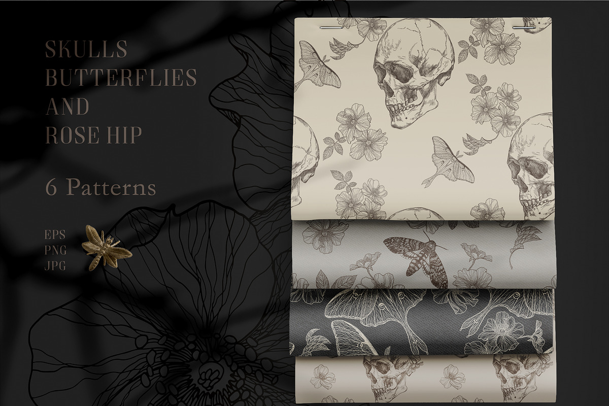 SKULLS, BUTTERFLIES AND ROSE HIP, a Texture Illustration by LanaDzi (Photo 5 of 12)