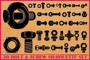 30 Bolt Screw Silhouette Vector Set, an Illustration by Gaye Art