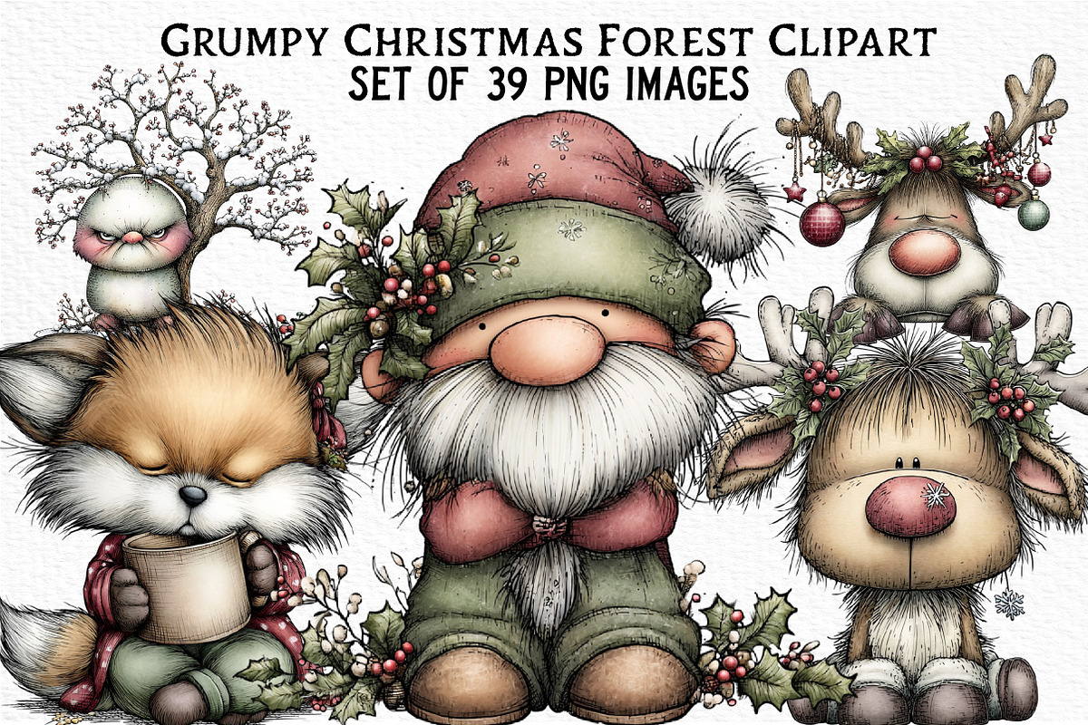 Grumpy Christmas Forest Clipart, an Illustration by Craft Nest (Photo 1 of 6)