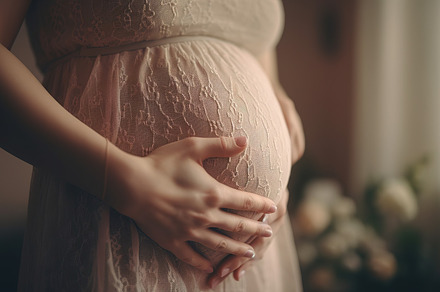 pregnant woman with hands on belly, a Person Photo by Virgo Studio