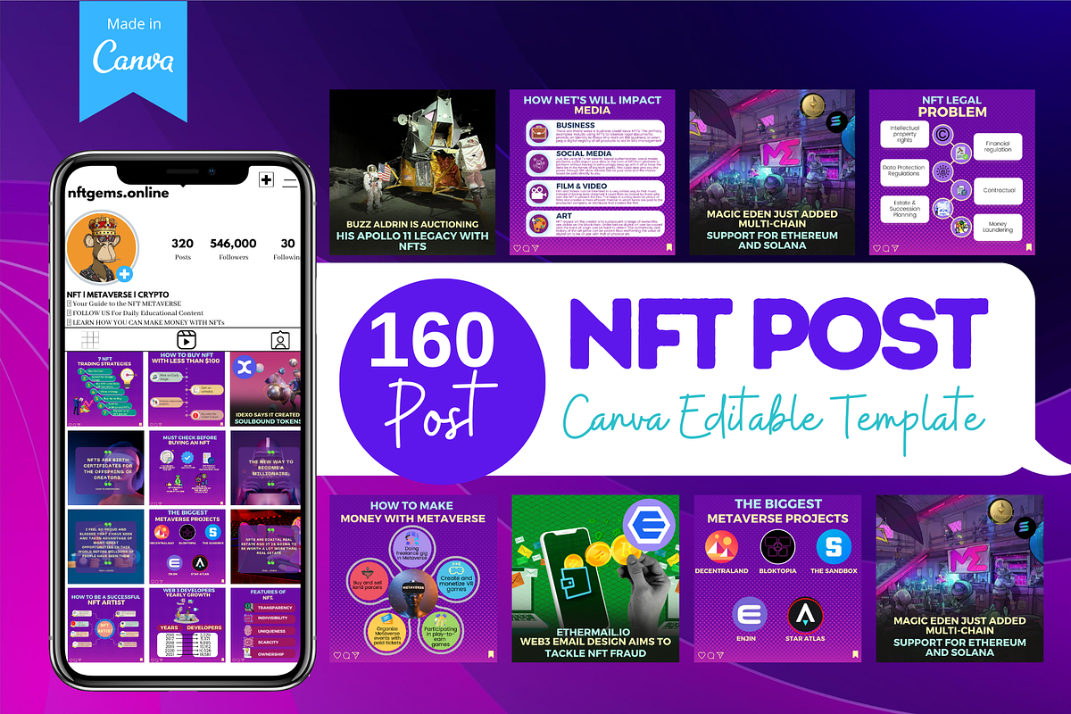 160 NFT Post - Canva Template, a Social Media Template by Viral Content Design (Photo 1 of 13)