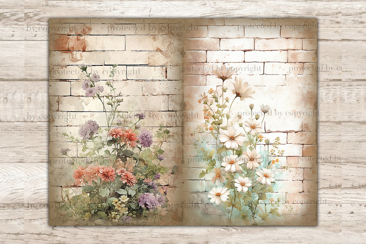 Flower Junk Journal Pages, a Decorative Illustration by GlamArtZhanna (Photo 8 of 9)