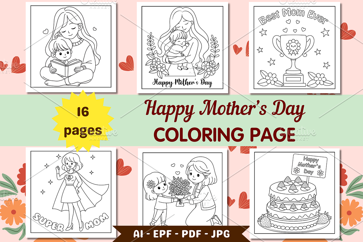 Happy Mother's Day Coloring Page, a Person Illustration by Salaly (Photo 1 of 5)