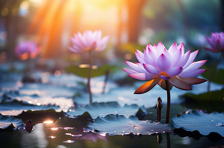 Beautiful lotus flower blooming in t, a Photo by LOGOCREATIVE