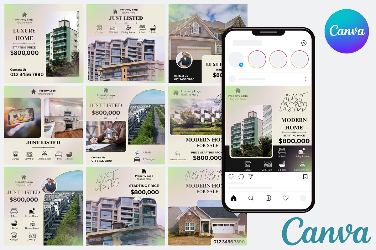 Just Listed | Canva | 50 post, a Social Media Template by Mohammad Sarfaraz (Photo 1 of 5)