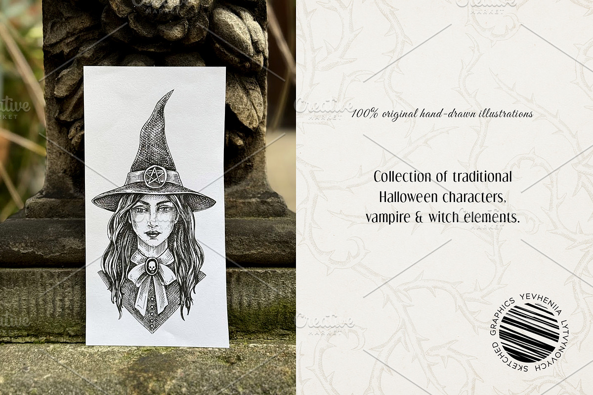 Gothic Halloween Hand Drawn Vectors, a Seasonal Illustration by Yevheniia (Photo 3 of 14)