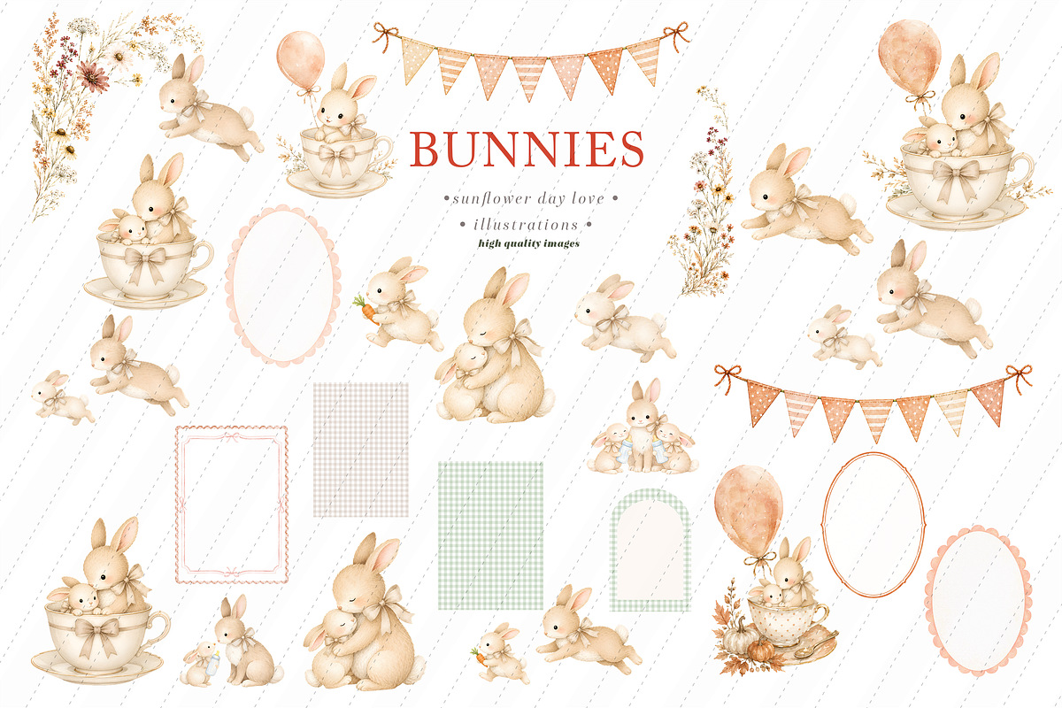 Cute Bunny Bundle Gingham Clipart, an Animal Illustration by Sunflower Day Love (Photo 3 of 4)