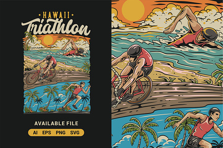 Hawaii Triathlon Vector Illustration