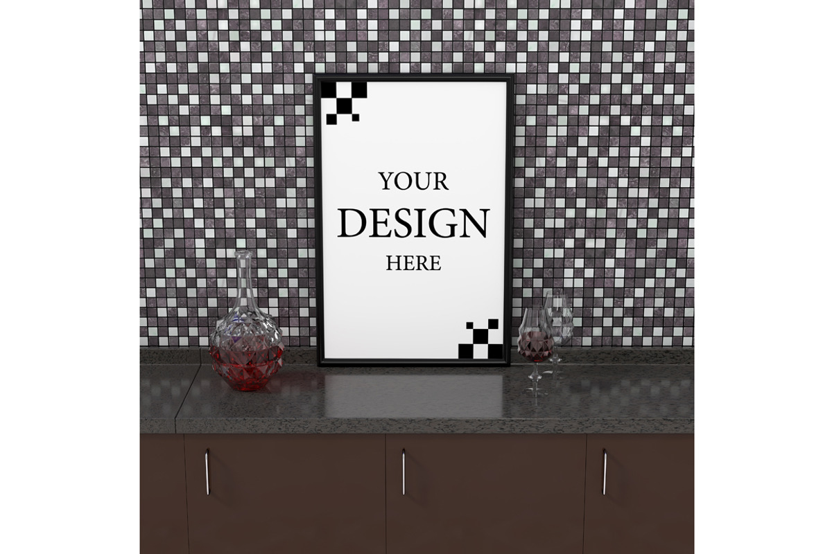 Carafe, wine glass on a mosaic wall, a Print Template by Larser