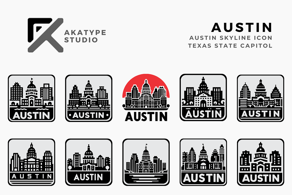 Austin Skyline Icon, a Solid Icon by Akatype Studio