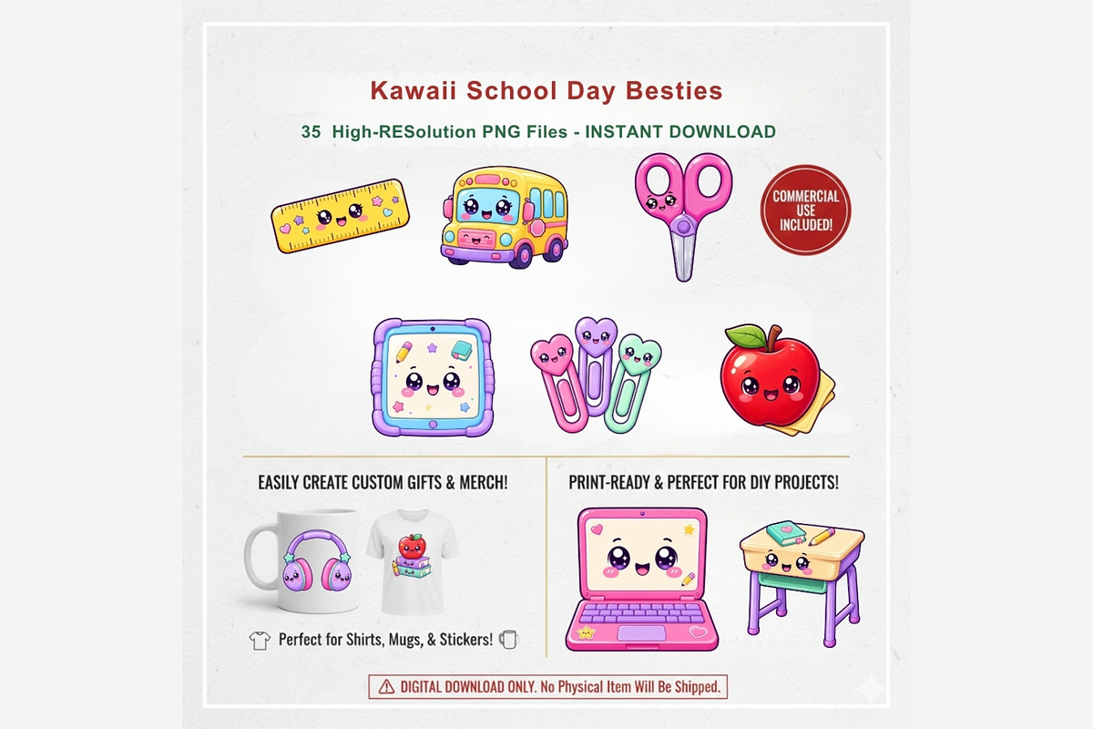 Kawaii School Supplies Clipart, an Education Illustration by Tanya Kart (Photo 11 of 11)
