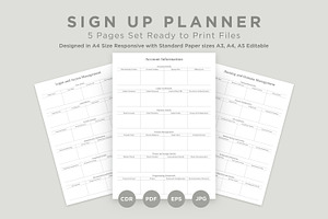 Sign up Planner Pages Set V-06, a Stationery Template by shahsoft