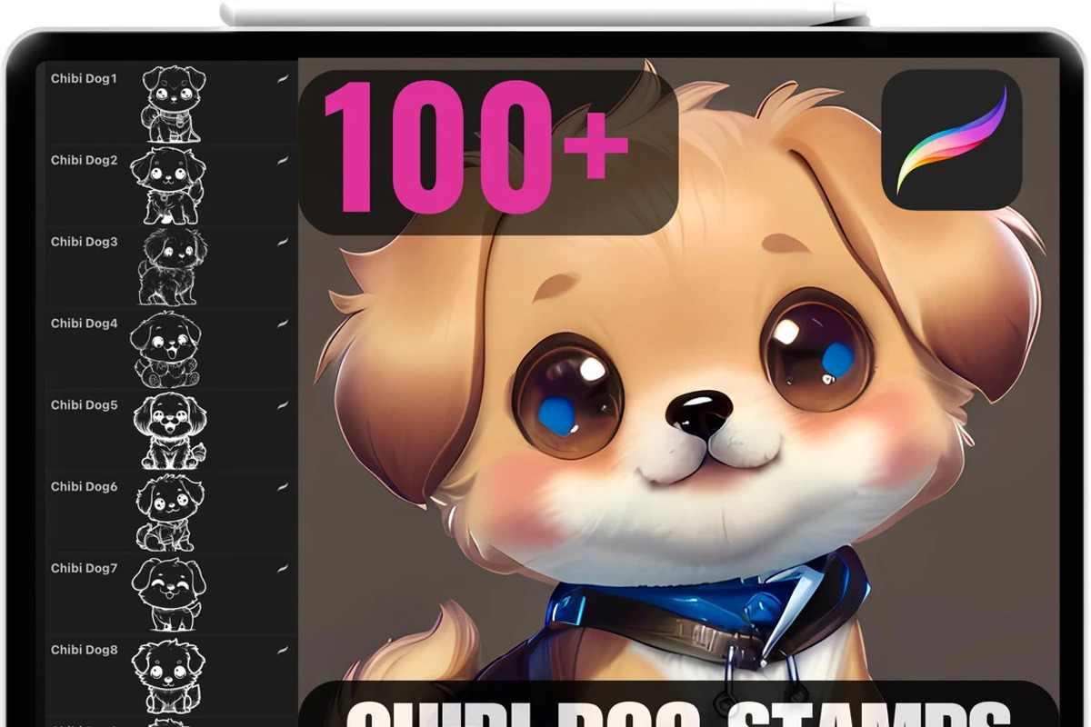 Procreate Cute Chibi Dogs Stamps, a Brush Add-On by OneBerryCreations (Photo 1 of 9)