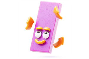 Pink rectangle 3d character with, a Characters & Person 3D Model by Marozhkastudio