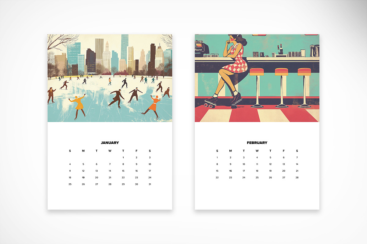 Retro Illustrated Wall Calendar 26, a Print Template by McLittle Stock (Photo 2 of 9)
