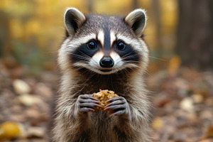 Adorable raccoon with black mask hol, an Animal Photo by Pixeness Studio
