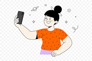 Cheerful Girl Taking Phone Selfie, a Person Illustration by Partikusi Design (Thumbnail 3 of 3)