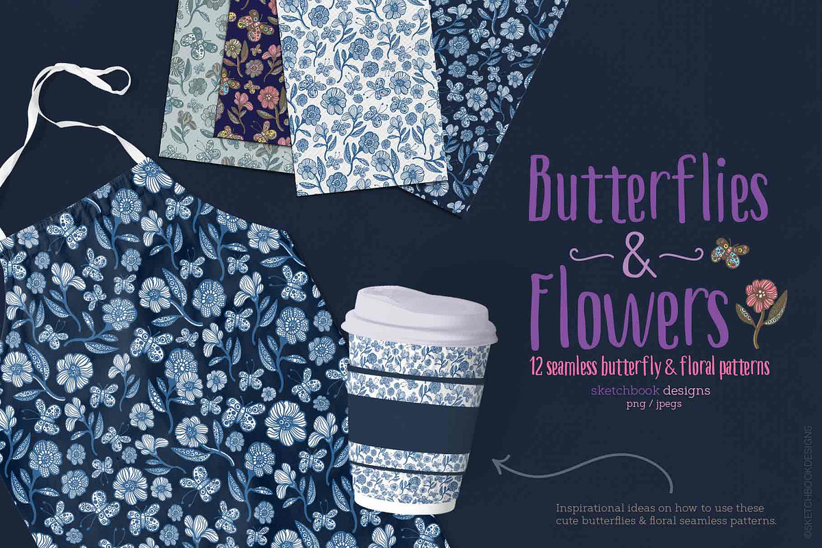 Butterflies and Flowers Patterns, a Pattern Graphic by Sketchbook Designs (Photo 3 of 10)