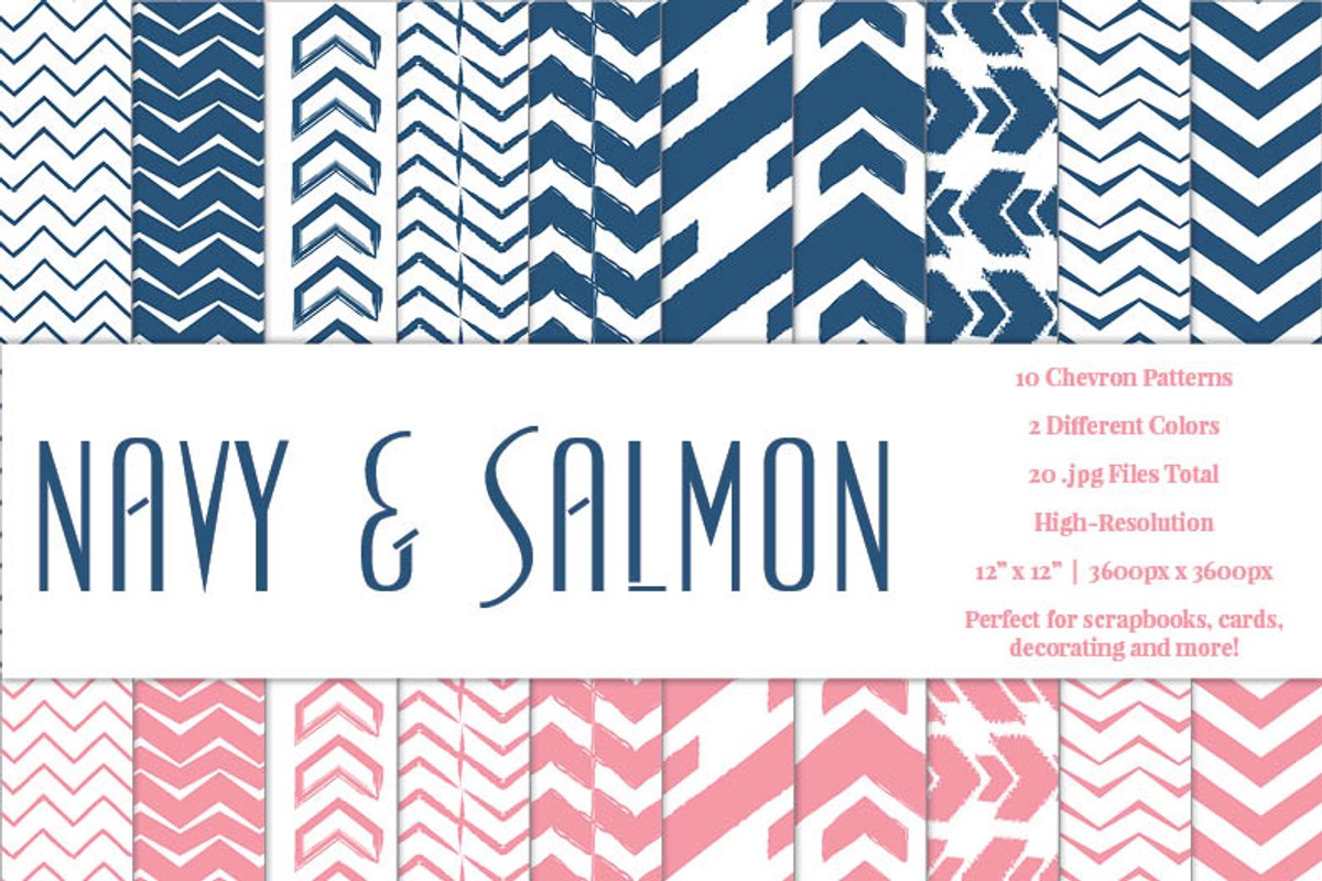 Navy & Salmon Chevron Pattern Papers, a Pattern Graphic by Dream in Color Studio (Photo 1 of 2)