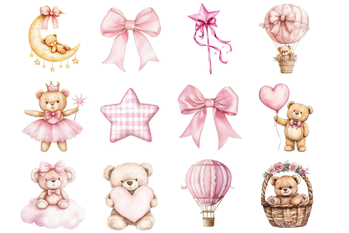 Watercolor Pink Teddy Bear Clipart, a Seasonal Illustration by Design Market (Photo 2 of 4)
